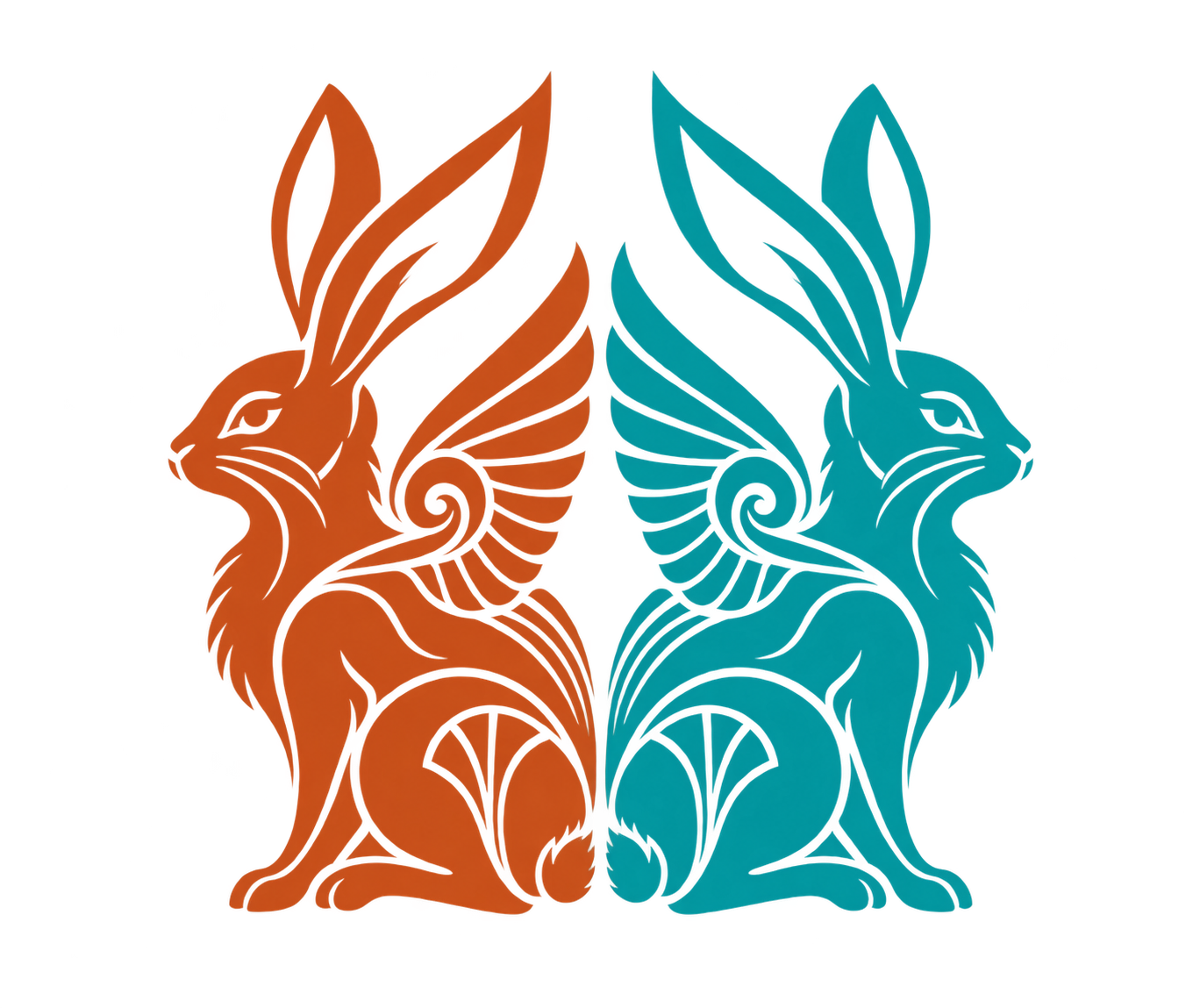 Twin rabbit guardians facing outward